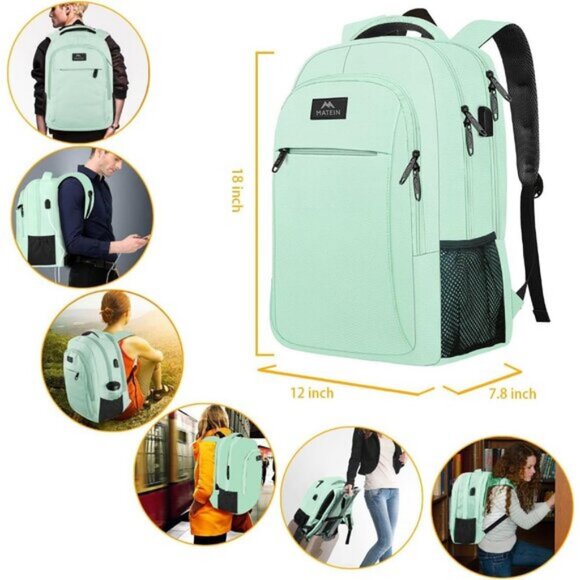 🆕Matein Men Mint Green Travel Business Anti Theft Slim Sturdy Laptops Backpack - Picture 3 of 10